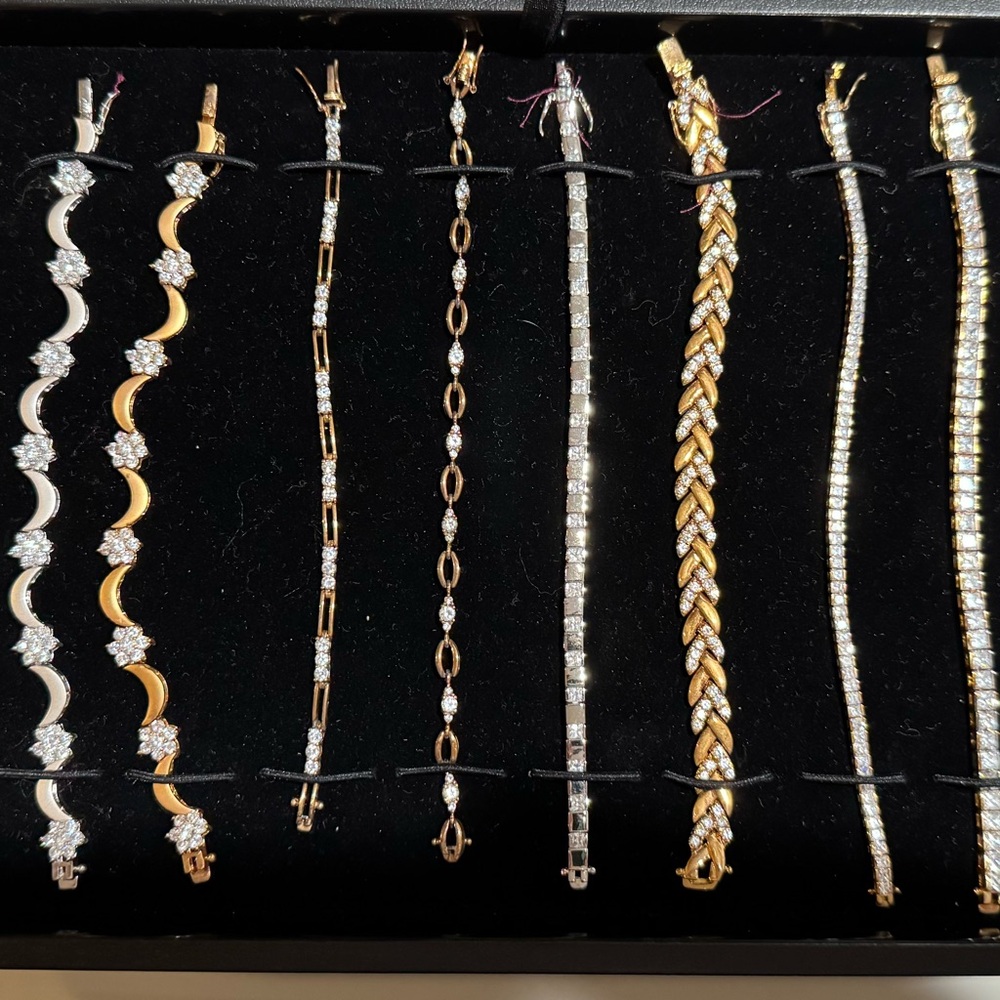 12- Piece Fashion Bracelet Lot – Gold & Silver Tone, Diamond like Stones – NEW
